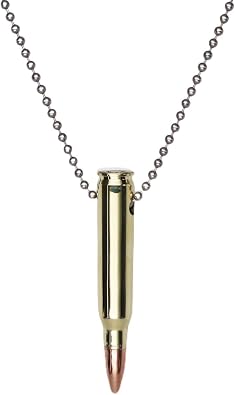 Real Metal Remington 223 Bullet Polished Pendant Necklace with 30 Inch Official Military Stainless Steel Dog Tag Chain