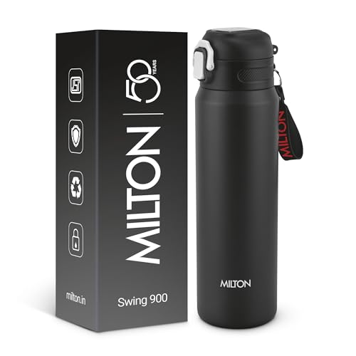 Image of Milton Swing 900 Thermosteel Water Bottle 770 ml with One Touch Safety Lock, Long Hours Hot and Cold, Leak Proof Lid, ISI Certified I Vacuum Insulated I for Office, Gym, School I Black