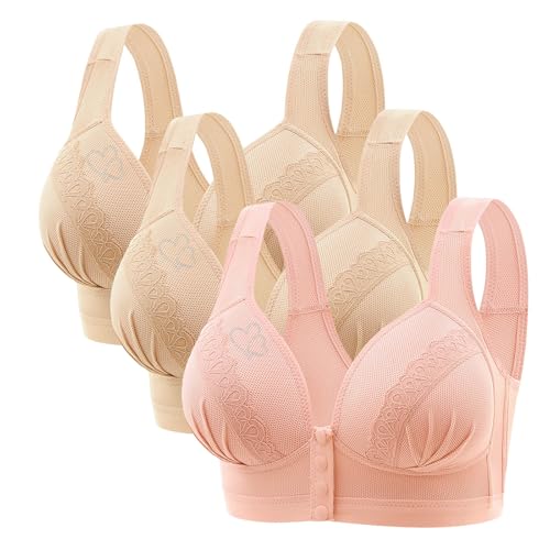 3PC Lisa Charm Bras Front Snaps Seniors, Lisa Charm Bra for Women Push Up Wireless Full Coverage Bras for Seniors Watermelon Red