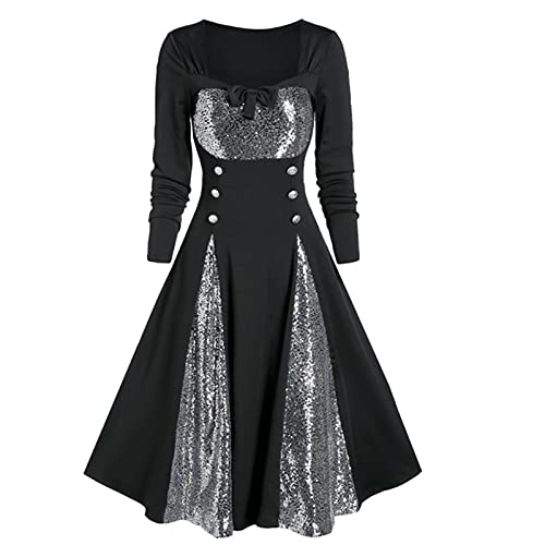 SANFASHION - Vestido de Navidad con estampado de copo de nieve y cuello alto B- Vert 4X-Large