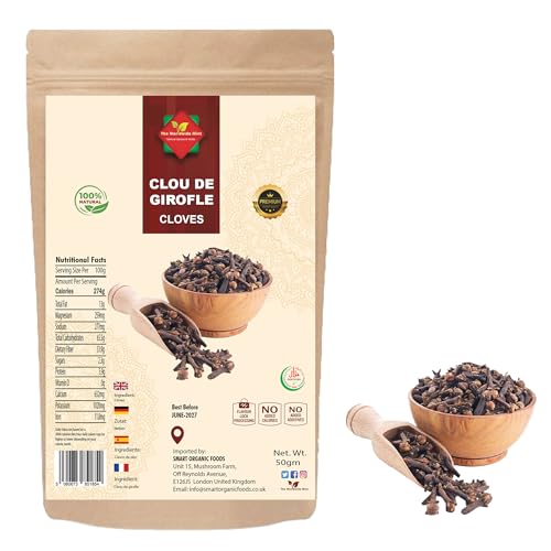 Clous de Girofle Entiers 50 g | Qualité Premium | Séchés au Soleil | Indonésien | Sans Gluten | Non OGM | Sans Additifs | Sans Conservateurs