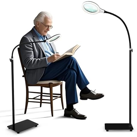 Delixike Magnifying Glass with Light and Stand,Hands Free Magnifying Lamp with Flexible Gooseneck,Dimmable Magnifier for Reading Repair Close Work Craft Cover