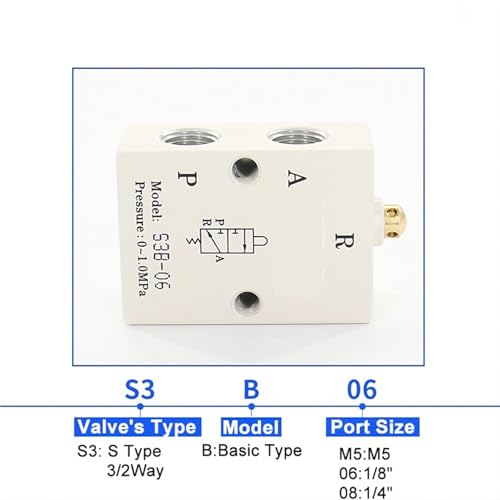Válvula de control S3B-06 8mm con conector neumático de 3/2 vías 5