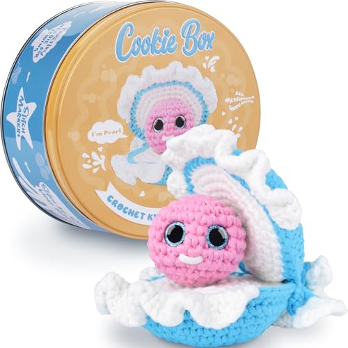 Cookie Box Original Crochet Kit for Beginners – Gift Set to Make Oyster Pear Amigurumi Plushie – Easy DIY Crochet & Knitting Starter Kit with Video and PDF Tutorials