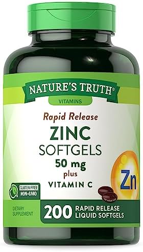Zinc 50mg with Vitamin C | 200 Liquid Softgels | Non-GMO & Gluten Free Supplement | by Nature’s Truth