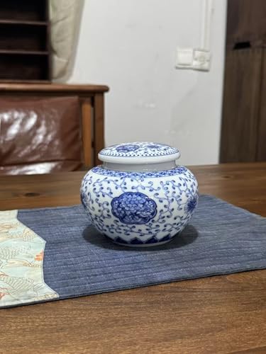 Elegant Blue and White Ceramic Ginger Jar with Floral Lotus Design – 5.12" x 4.13" Decorative Storage Container for Tea and Spices - Image 5