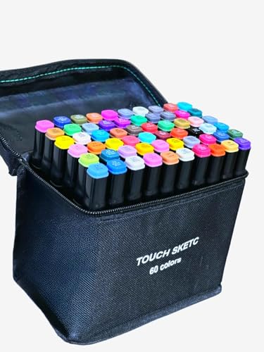 TOUCH SKETC 60 Couleurs Marqueurs Feutres à Alcool Permanents Marqueur Kit Alcool Double Pointe Crayon de Feutre Markers Créatif pour Débutants Graffiti DIY Art Esquisse