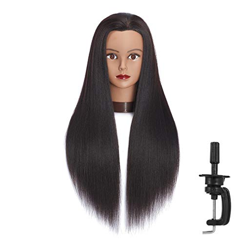 Headfix 26"-28" Long Hair Mannequin Head Stnthetic Fiber Hair Hairdresser Practice Styling Training Head Cosmetology Manikin Doll Head with Clamp (6F1919BY0220)