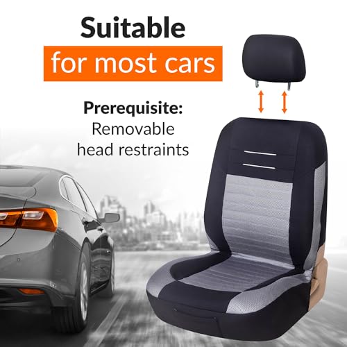 Upgrade4cars Pokrowce na siedzenia samochodowe, na przednie siedzenia, zestaw uniwersalnych, na fotel kierowcy i pasażera, szaro-czarne