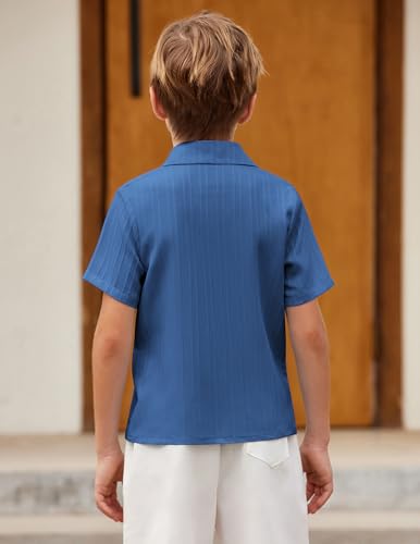 Image of Arshiner Boys Casual Short Sleeve Button Down Shirt Fashion Textured Summer Beach Shirt 3-13 Years Old