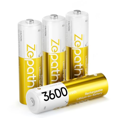 Zepath 4 Pack AA Lithium Rechargeable Batteries 1.5V 3600mWh