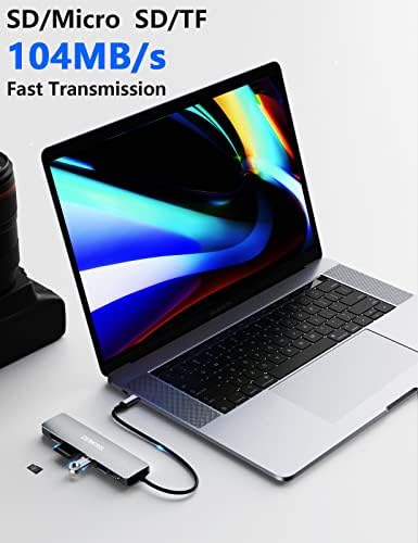 USB C Hub, ZESKRIS 7-IN-1 USB C to USB Adaptor with Ethernet, 100W PD Power Delivery, Type C to 4K HDMI, 2 USB 3.0 Ports, TF/SD Card Reader, USB-C Multiport Adapter for Macbook iPad Pro Switch Laptops