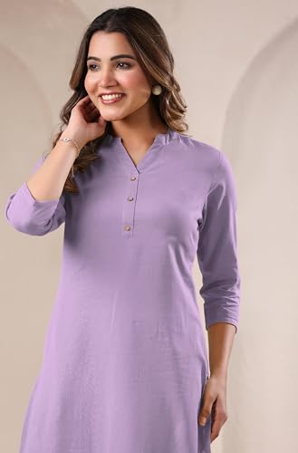 Image of Janasya Women's Cotton Solid Straight Kurta