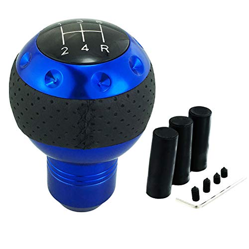Abfer 5 Speed Shift Knobs Leather Car Gear Stick Shifter Lever Head Round Shifting Knobs Fit For Most Vehicle, Blue #TOP5