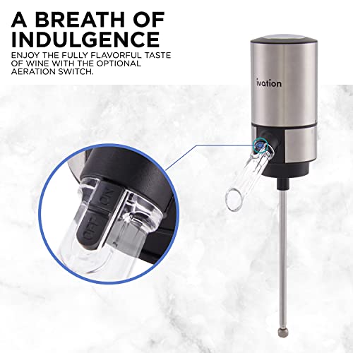 Ivation Stainless Steel Wine Aerator & Dispenser Set | Electric Battery-Operated Universal Wine Spout with Automatic Button Dispenser, Aeration Control, Stainless Steel Extension Rod & Storage Stand - Thumbnail 6