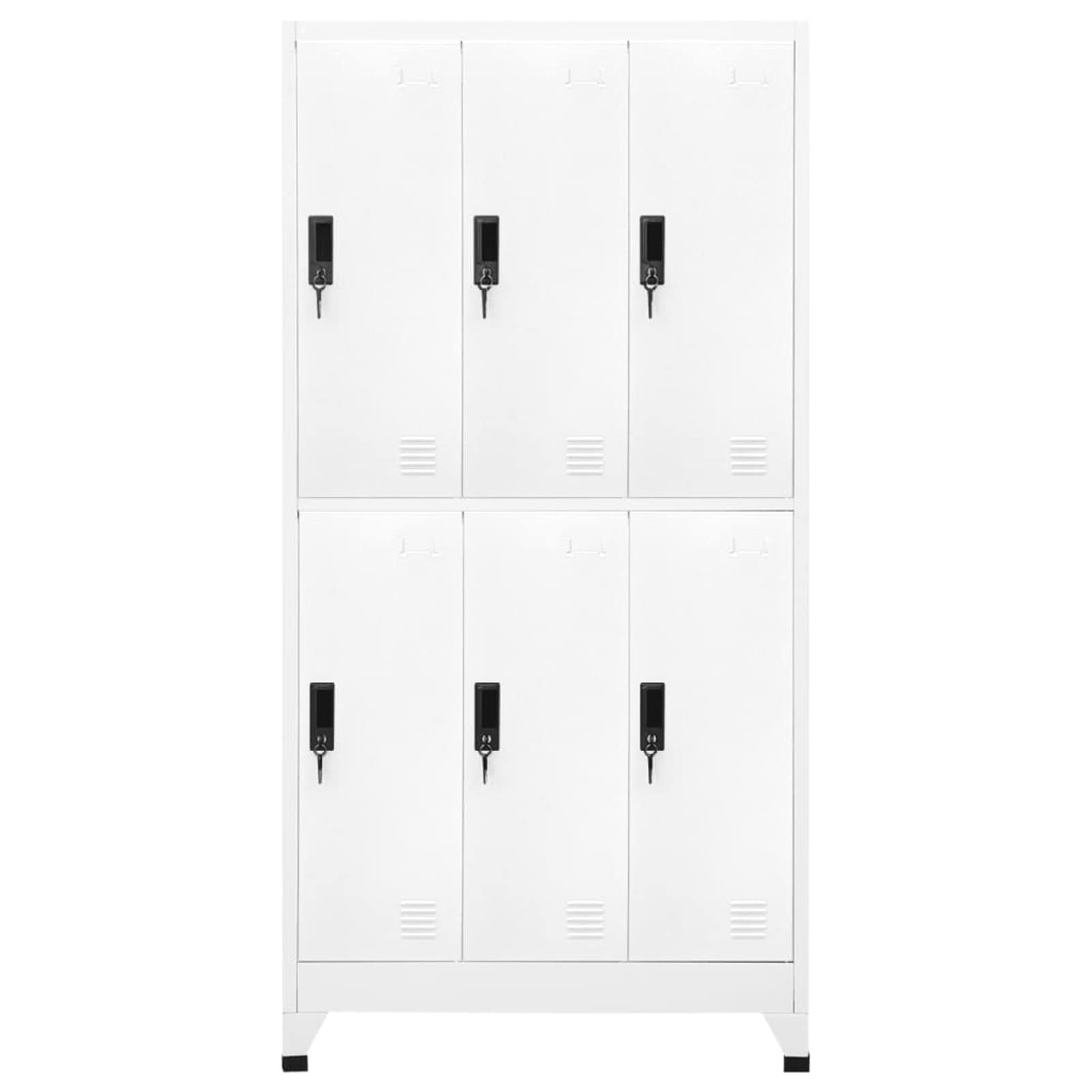 Armadietto con Serratura, 6 Scomparti con Gancio e Prese d'Aria, 90x45x180 cm in Acciaio Bianco, per scuole e uffici
