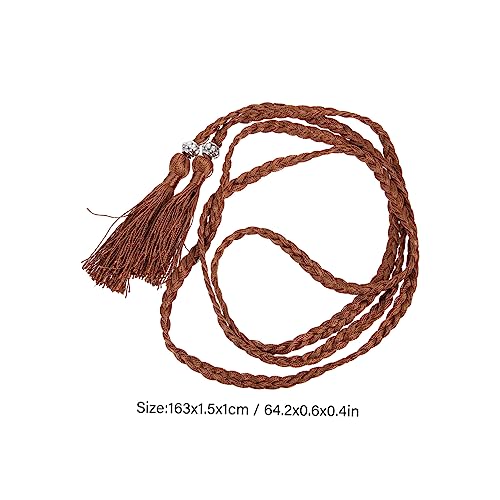 FRCOLOR 5pcs Woven Waist Belts with Tassel Decoration for Women Skirt and Dress Waist Rope Belts Multi Color Including Light Purple Apricot Black and Dark Khaki2