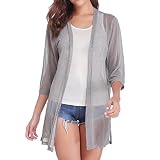 iClosam Women Casual 3/4 Sleeve Sheer Open Front Cardigan Sweater (Grey, Medium)