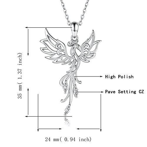 925 Sterling Silver Rising Phoenix Necklace Pendant Rise from the Ashes Jewelry Gifts for Women Christmas Birthday 6
