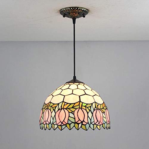 AIBOTY Tiffany Style Tulip Vintage Buntglas Pendant Lampen, E27 Moderne Eisenket