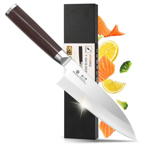 imarku 7 Inch Deba Knife,Ultra Sharp chef knife,Ultimate Japanese Kitchen Knife with Stainless Steel Single Bevel,Fish Fillet Knifes for Fish Cutting with Ergonomic Wood Handle by imarku - Used condition - US$43.69