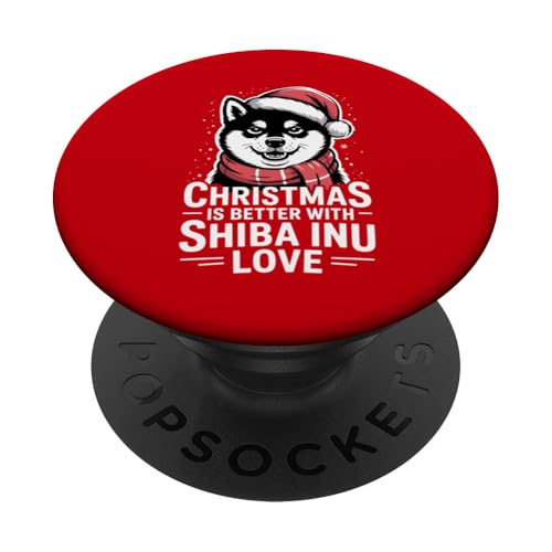 Cute XMAS Puppy Dog Christmas Is Better With Shiba Inu Love PopSockets Adhesive PopGrip