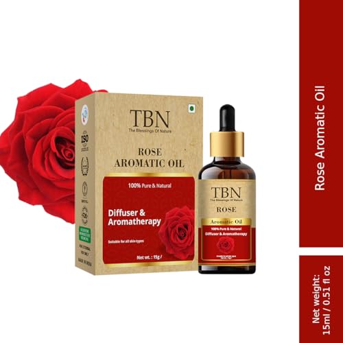 Image of TBN 100% Pure and Natural Rose Aromatic Essential Oil For Skin, Hair | Best for Aromatherapy | Helps in meditation | Used in Diffusers, Candles, Air Fresheners - 15ML