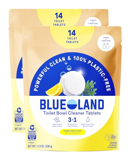 BLUELAND Toilet Bowl Cleaner Tablets, 2-Pack, 28 Count, Lemon Cedar,