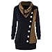Produktbild Fannyfuny Damen Classic Retro Langarm Revers Sweatshirt Pullover Pulli mit Single Breasted Frauen Herbst Winter Warme Longsleeve T-Shirt Tops Bluse Oberteile Casual Bequem Sweater Strickpullover Rot