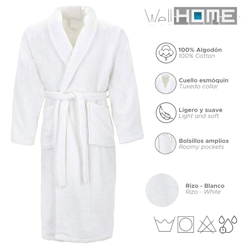 WELL HOME MOBILIARIO & DECORACIÓN Szlafrok 100% bawełna w kolorze białym z 1 szwem frotte rozmiar XL, biała, XL