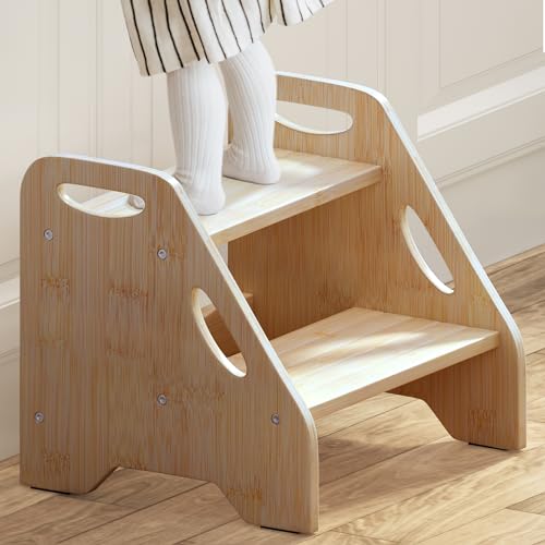 Image of Step Stool for Toddlers, Toddler Step Stool for Bathroom Sink, Small Step Stool Kids Step Stool for Bathroom, Stool for Kids Supports Up to 300 Lbs (Natural