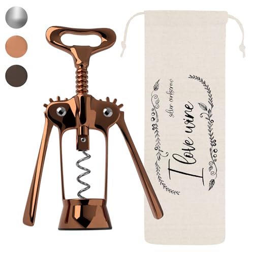 Lenmar Korkenzieher Wein öffner Weinflaschenöffner Flaschenöffner, aus Edelstahl in modernem Design, für Korken und Kappen, für Wein & Prosecco mit Leinenbeutel Geschenkidee (Rosegold)