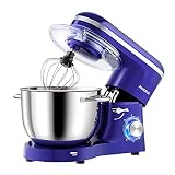 Aucma Küchenmaschine Knetmaschine 1400W, 6,2L Reduzierte Geräusche Teigmaschine mit Rührbesen, Knethaken, Schlagbesen und Spritzschutz, 6 Geschwindigkeit mit Edelstahlschüssel Rührmaschine(Königsblau)