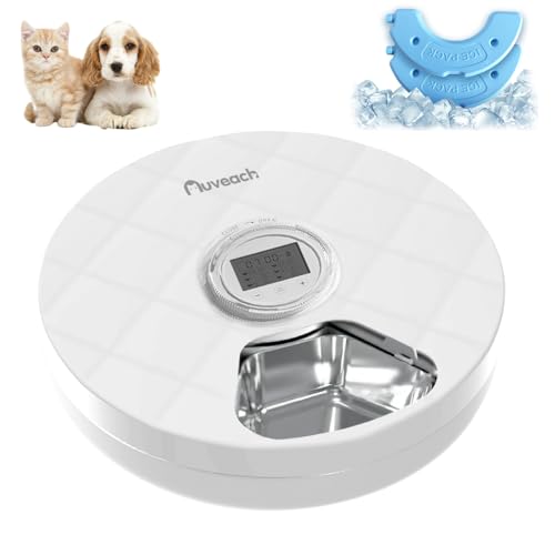 Auveach Futterautomat Katze Nassfutter Automat mit 2 K&uuml;hlakkus/Intelligenter Timer, 6 Mahlzeiten Automatischer Futterspender mit Sch&uuml;tzen Pfoten/Abdeckung Design