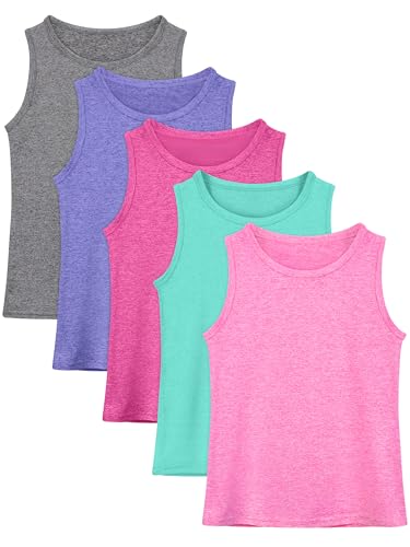 Image of Poroka 5 Packs Girls Active Dry Fit Athletic Tank Top Performance Tech Sleeveless Shirts for Running Exercise Yoga