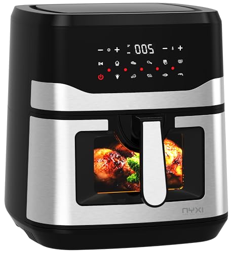 Nyxi 9.2L, XL Capacity Air Fryer with Visual Window, Digital Display, 9 Preset Cooking Modes, Adjustable Temperature, Timer, Overheat Protection, Non-Stick Tray (Single Basket, Model 3874)