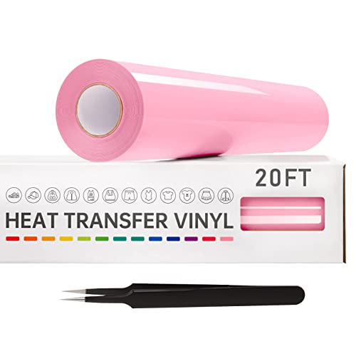 VinylRus Heat Transfer Vinyl-12” x 20ft Pink Iron on Vinyl Roll for Shirts, HTV Vinyl for Silhouette Cameo,Easy to Cut & Weed