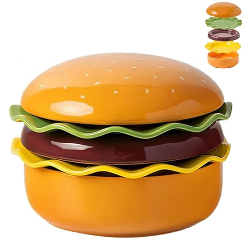 Hamburger Ceramic Stacking Plate Set,Burger Plate Set – 5-Piece Ceramic