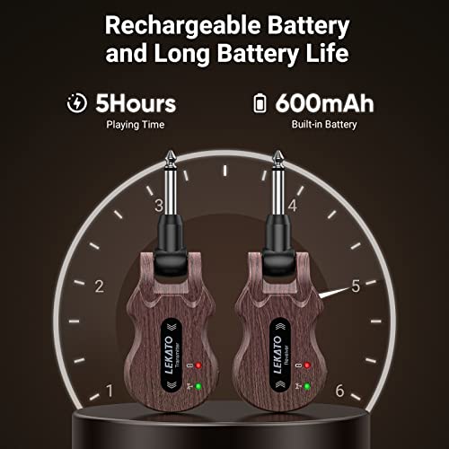 Image of LEKATO 5.8GHz Wireless Guitar System, 24-Bit Audio Transmitter and Receiver for Live Stage and Studio Practice, 220 Rotatable Plug Fits Electric Bass, Grain