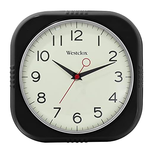 Westclox Retro Wall Clock Vintage 1950s Vintage Wall Clock for Retro Kitchen Decor with Large 9.5" Display & Quiet Ticking | 50's Mid Century Retro Clock for Kitchen or Living Room | Black/Square