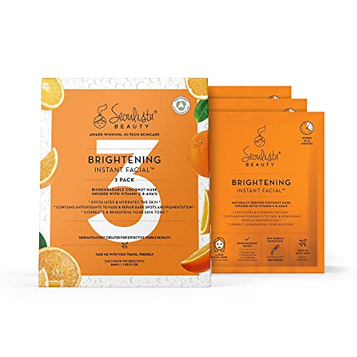 Seoulista Beauty Brightening Instant Facial Multipack — Beauty Face Masks — Natural Coconut Sheet Masks with Vitamin C and AHAs — Skin Brightening Beauty Face Masks — 3-pack
