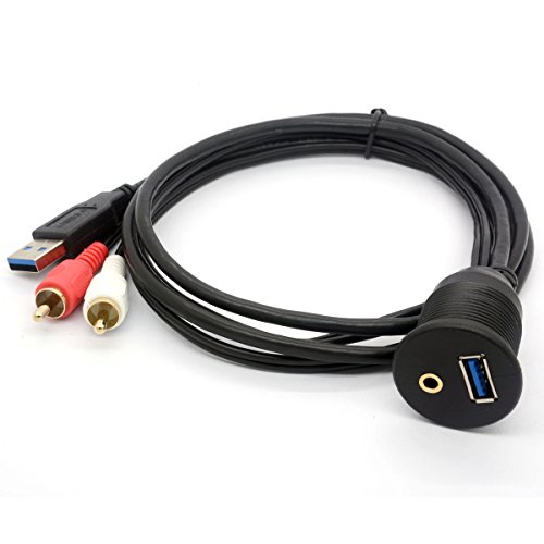 Bshtu Usb Rca Flush Mount Cable- Usb 3.0 & 3.5Mm Aux 2 Rca Male To Usb And 1/8 Audio Stereo Female Dash Panel Mount Extension Code For Car Bike Boat Motor (1 Meter/ 3 Feet) #TOP3