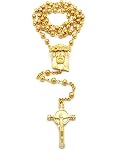 New Iced Out Jesus Face & Cross Pendant &30' Beads Chain Rosary Necklace RC1095G