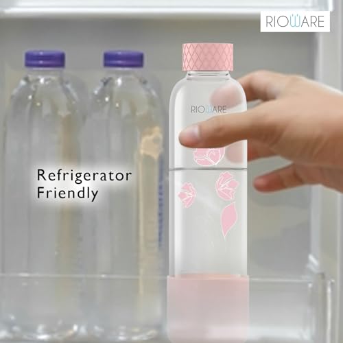 Image of Rioware Purifa Pro Borosilicate Glass Water Bottle With Silicon Sleeve (750Ml) | Airtight Lid | Leak Proof | Silicon Cap | Fridge Water Bottles For Home, Office & Gym -Pack Of 04(Pink)