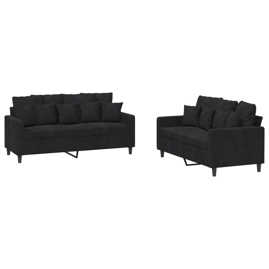Rantry Set di Divani 2 pz con Cuscini Nero in Velluto, Set Divano Letto Sofà Soggiorno Divanoletto, Set Divano Moderno Divani per Esterno da Giardino, Esterno Arredamento Model3201705
