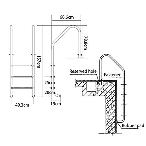Baranda para piscina de acero inoxidable 3 peldaños miniatura 2