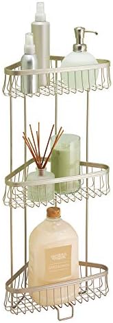 iDesign York Metal Wire Corner Standing Shower Caddy 3-Tier Bath Shelf Baskets for Towels, Soap, Shampoo, Lotion, Accessories, Satin