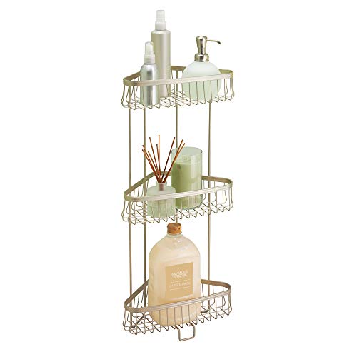 iDesign York Metal Wire Corner Standing Shower Caddy 3-Tier Bath Shelf Baskets for Towels, Soap, Shampoo, Lotion, Accessories, Satin by iDesign - Used condition - US$28.34