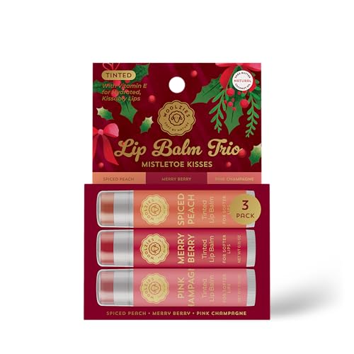 Holiday Stocking Stuffer Tinted Lip Balm Set | All-Natural Shea Butter, Beeswax, Coconut Oil & Vitamin E | Hydrating Lip Care with Beautiful Natural Shades (3 Pack, Mistletoe Kisses) image 4