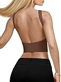 REORIA Women's Summer Sexy Open Back High Neck Sleeveless Tank Top Double Lined Y2k Trendy Backless Crop Tops Coffee Small